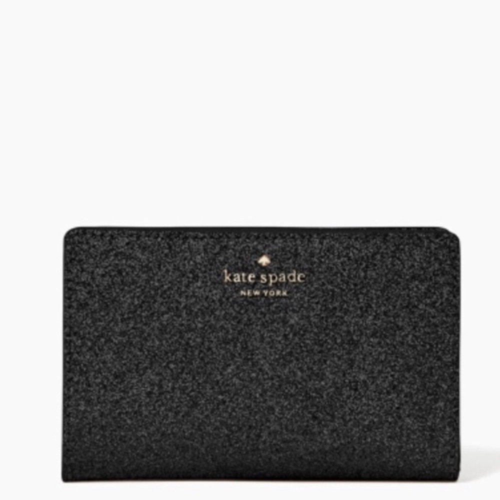 KATE SPADE JOELEY TINSEL MEDIUM BIFOLD WALLET NWT BLACK